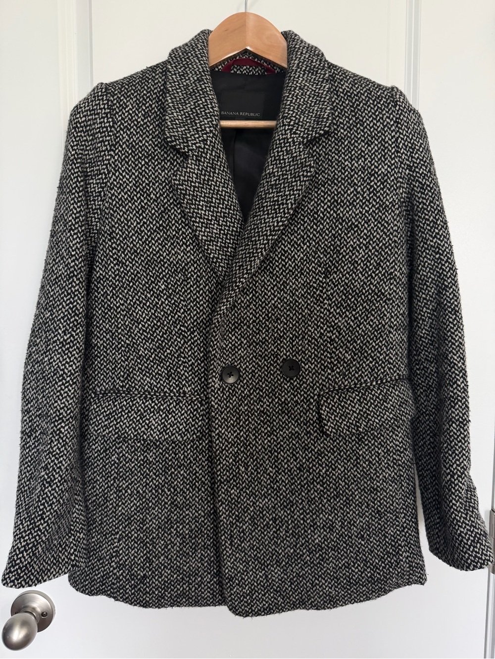 Banana Republic Black White Wool Blend Tweed Blazer Size 0